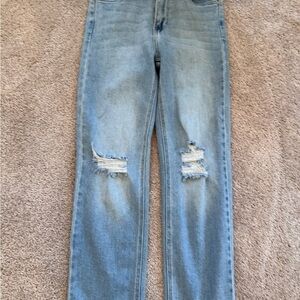 Just Black Blue Straight Leg Jeans with Distressed Knees